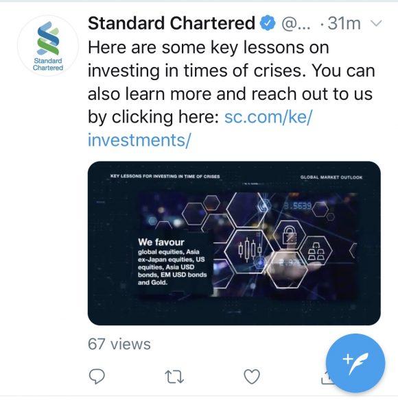 Standard chartered bank social post, investment advice