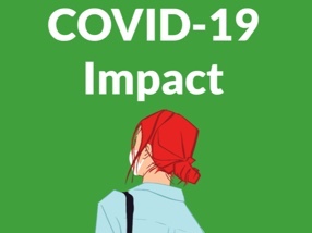 Lady in face mask with Covid 19 Impact header