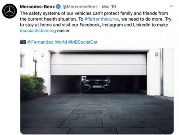 Mercedes social media post backing people to stay safe, like their cars