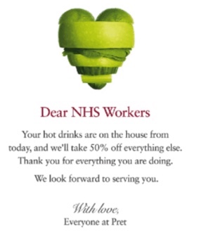 Pret A Manger advert to NHS workers